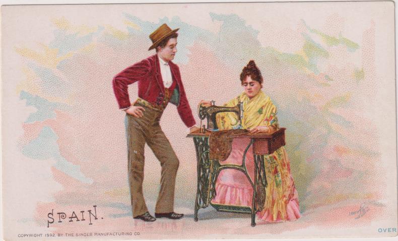 Sevilla. Tarjeta Publicidad de Máquinas Singer, Año 1892