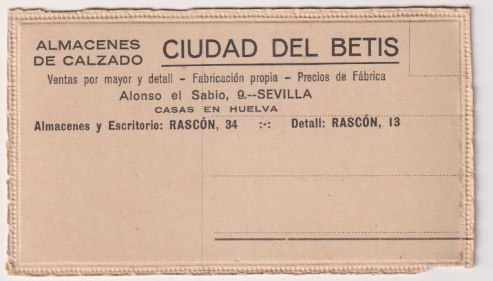 Postal (11,5x6,5) Publicidad de Almacenes de Calzado, Ciudad del Betis, Sevilla