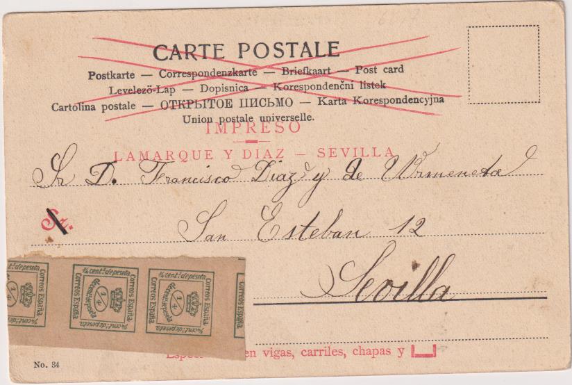 Postal Publicitaria de Lamarque y Diaz. Herramientas, Acero... Fechado en 1904 y
