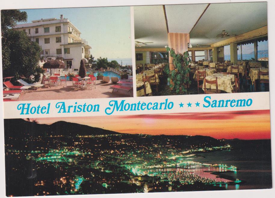 Postal. Publicitaria. Hotel Ariston Montecarlo. San Remo. SIN USAR