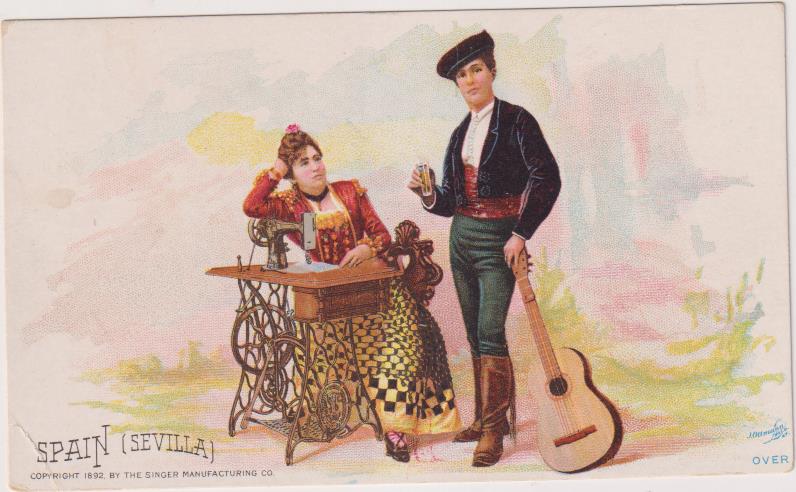 Sevilla. Tarjeta Publicidad de Máquinas de coser Singer. Año 1892