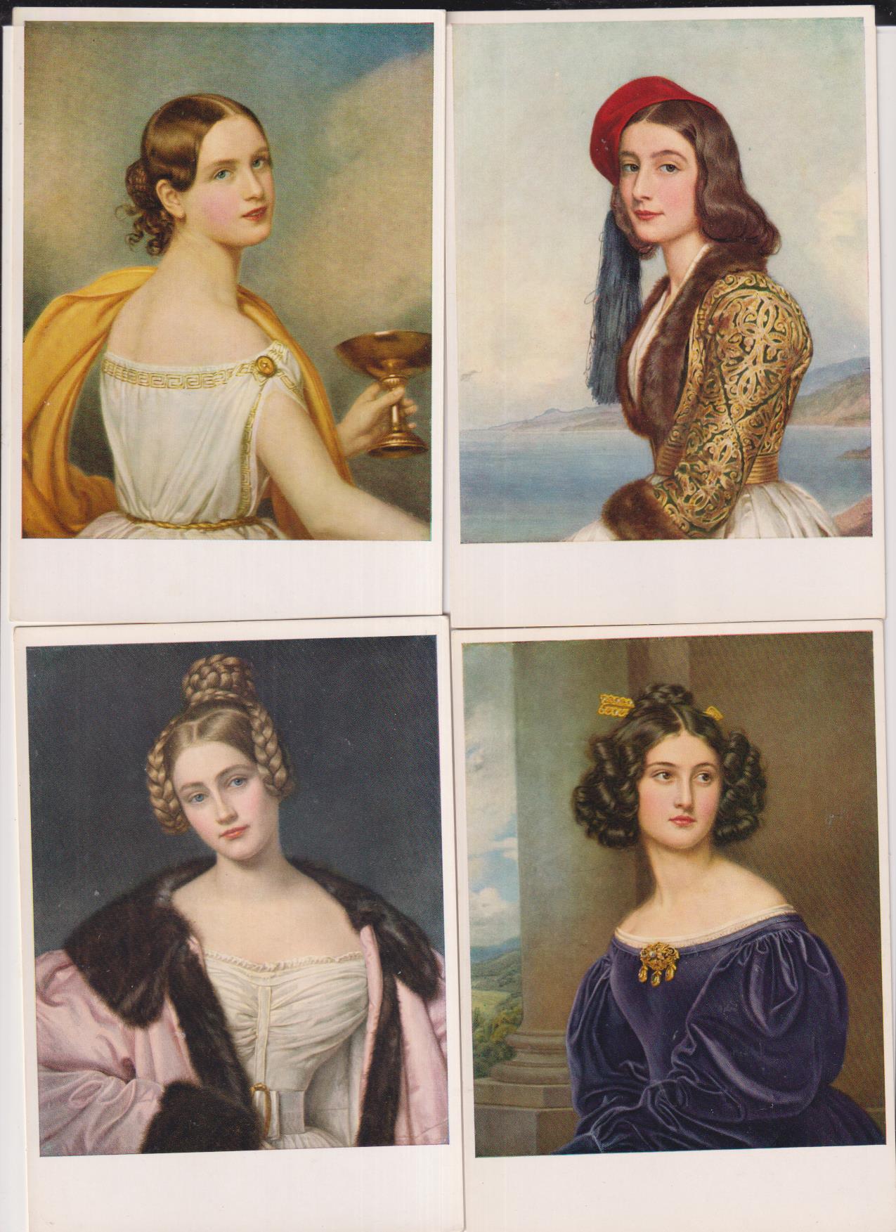 Lote de 4 Tarjetas de Retratos de Joseph Stieler. Galería de la Belleza, Rey Ludwig I. Munich