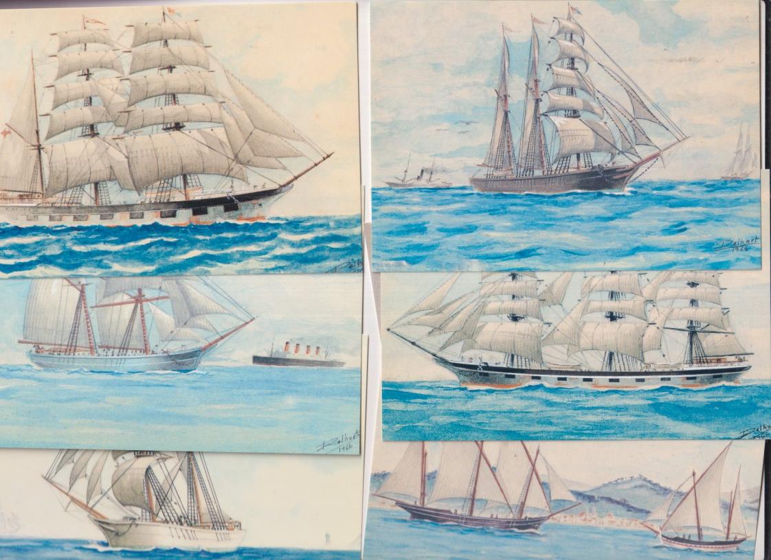 Col.lecció de vuit postals dels vaixell de vela. Ajuntament del Masnou. Departament del Masnou 1992 ( 8 Postales del Acuarelista J. Delhort)