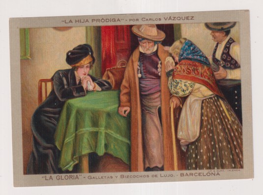 la hija pródiga. Postal publicitaria de la Gloria Galletas y Bizcocho