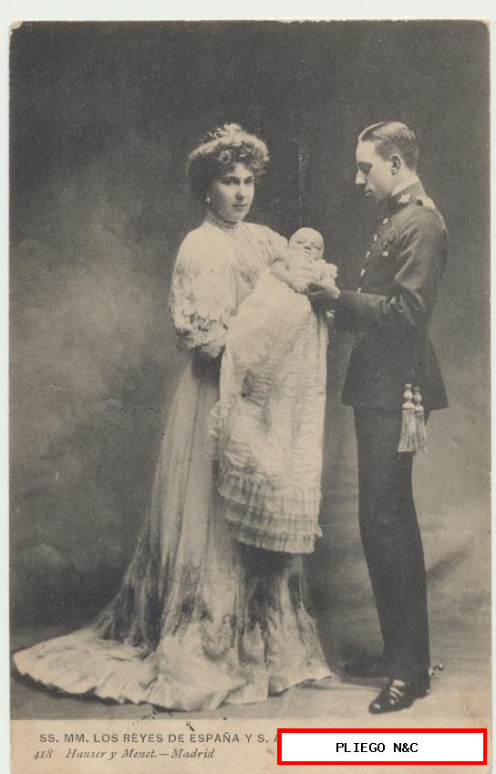 SS.MM. Los Reyes de España y S.A. El Príncipe de Asturias. H&M. 418. Franqueado y Fechado en 1907