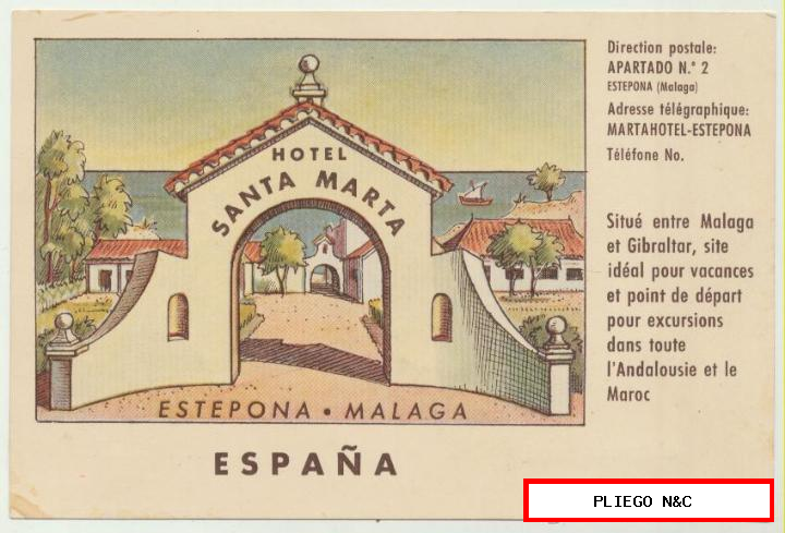 Hotel Santa Marta-Estepona-Málaga. Postal publicitaria