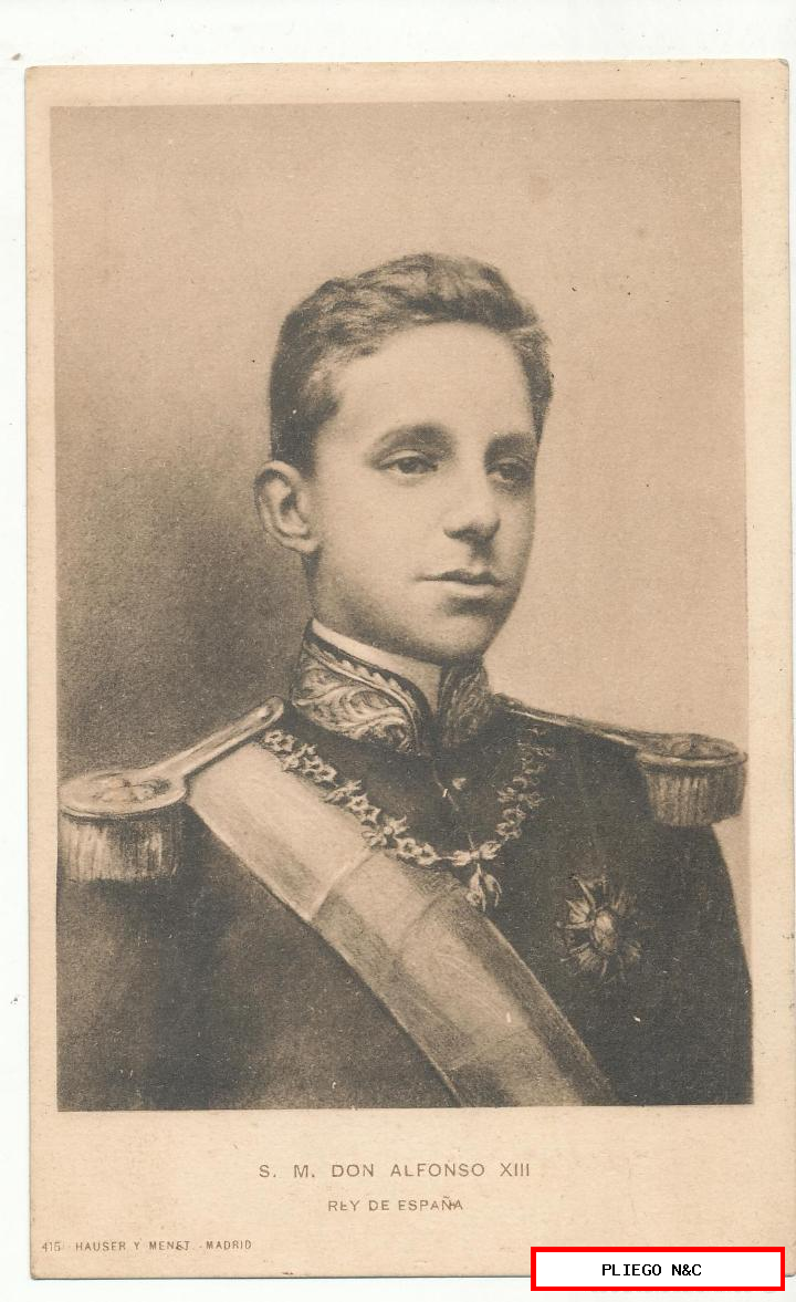 s.M. Don Alfonso xiii, rey de España. Hauser y menet 415. Franqueado y fechado en San Sebastián en 1902