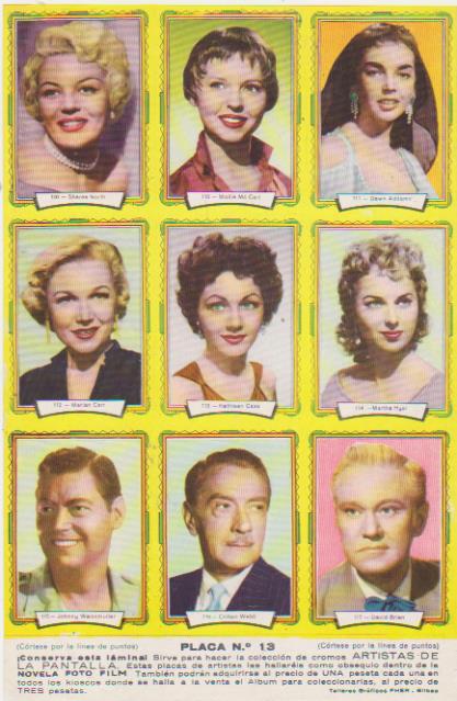 Artistas de la Pantalla. Placa nº 13. Fher 1958. Incluye los cromos del 109 al 11