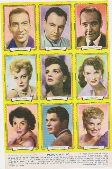 Artistas de la Pantalla. Placa nº 10. Fher 1958. Incluye los cromos del 82 al 90