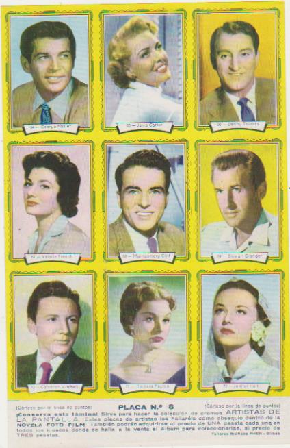 Artistas de la Pantalla. Placa nº 8. Fher 1958. Incluye los cromos del 64 al 72