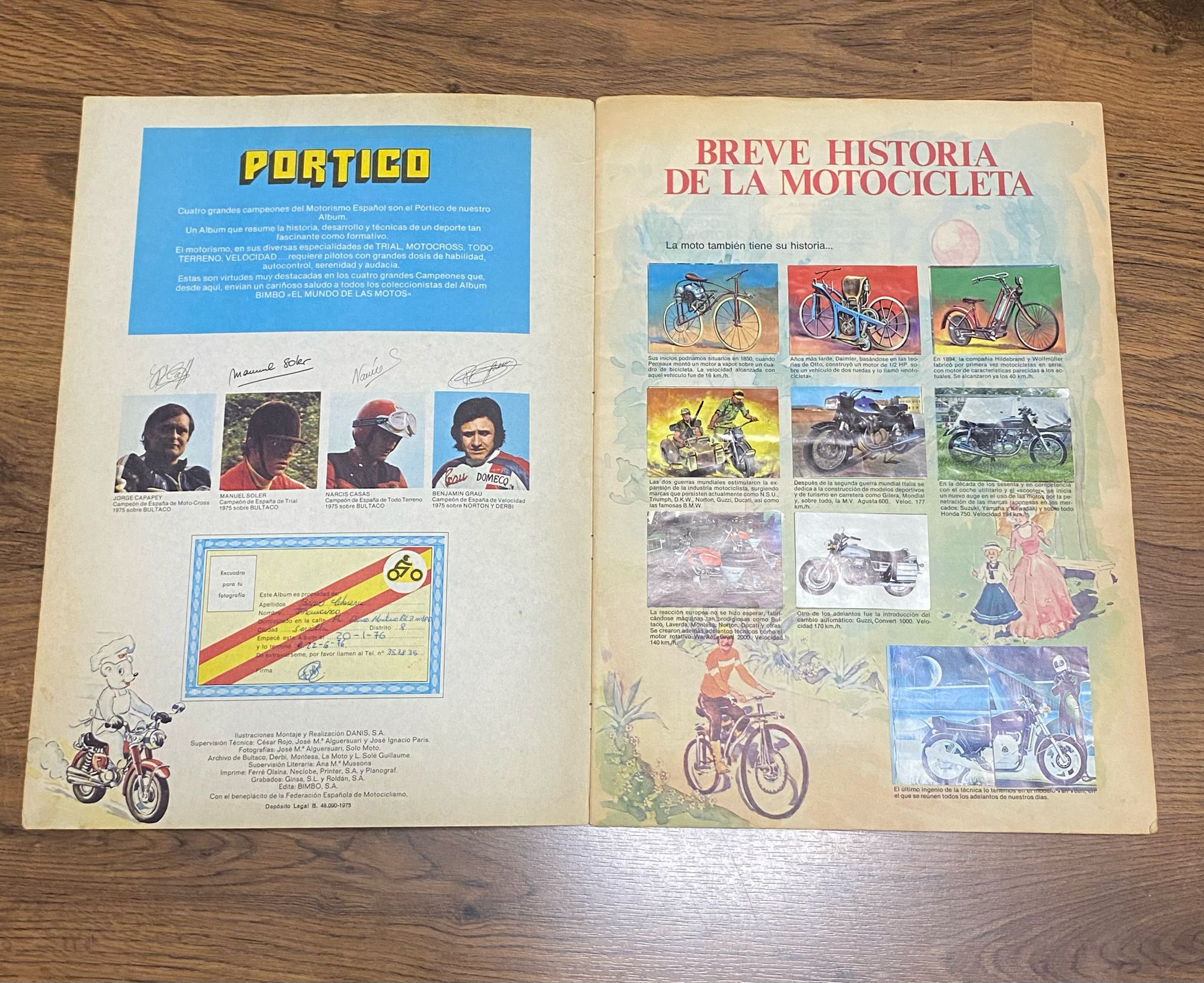 El Mundo de las Motos. Álbum Bimbo  Completo, con todos sus cromos y pegatinas. 1975