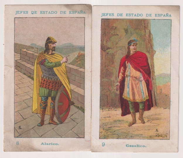 Jefes de Estado de España. Lote de 2 Cromos: 8 (Alarico), 9 (Gesalico)