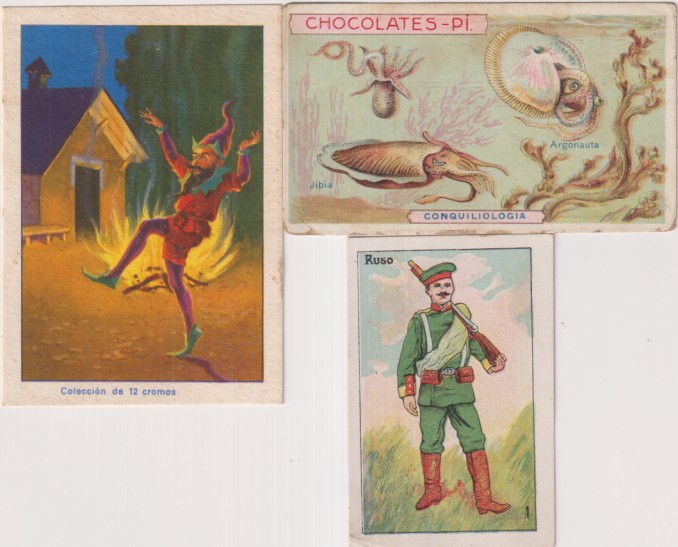 Lote de 3 cromos: El fracaso del diablo XI de Chocolates Evaristo Juncosa Pañella