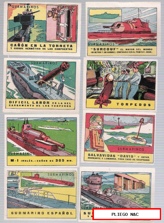 Submarinos. Cisne 1942. Lote de 8 ejemplares. (El álbum completo son 16)