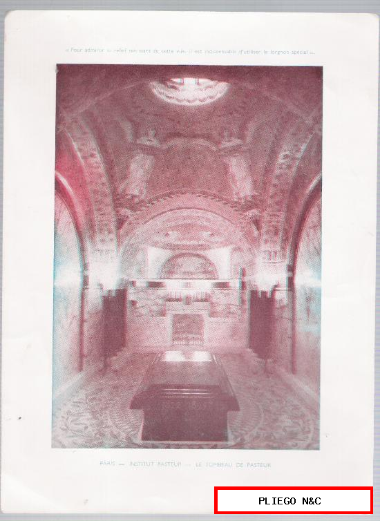 París-Institute Pasteur. Fotocromo (21,5x15,5) para ver en relieve. Publicidad de Nealgil Bottu