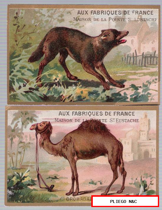 Lote de 2 cromos franceses del siglo XIX con publicidad: aux Fabriques de France, Grands Maga
