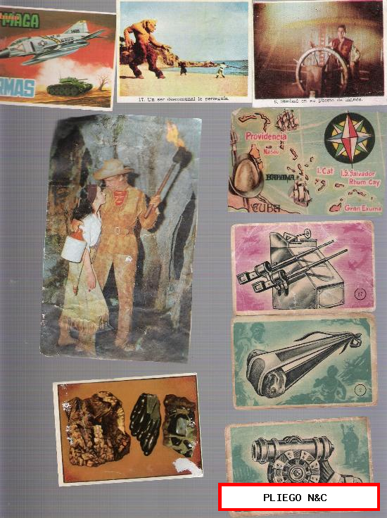 Lote de 9 cromos de colecciones varias: Historia de las Armas, Simbad y la Princesa, Álbum Piratas