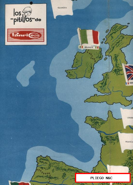 Los Pitillos de Panrico. Europa y sus Banderas. Álbum mapa con 12 cromos de 32. RARO