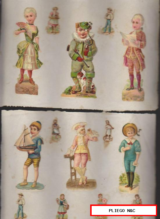 Lote de 14 cromos (12 a 4 cms.) pegados de antiguo. uno de La Rojana. Siglo XIX-XX