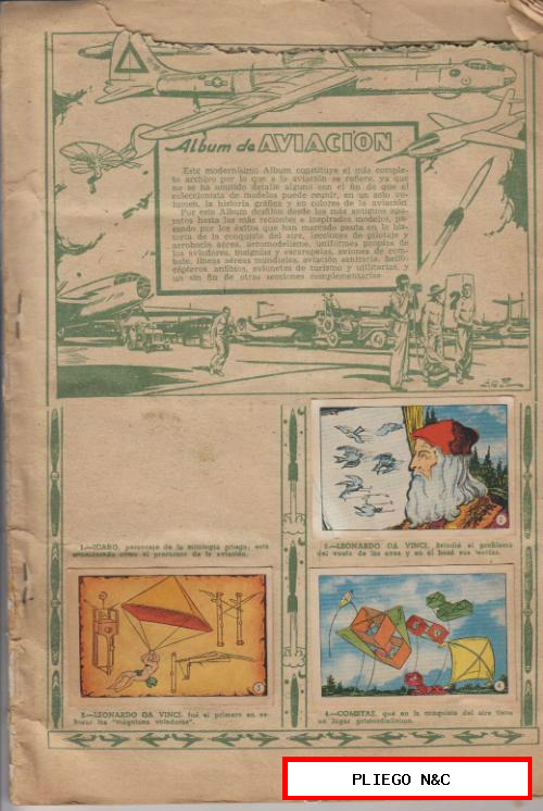 Álbum Aviación 1900-1950. Cliper 1952. Álbum sin portadas con 300 cromos fácil de despegar