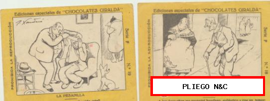 Chocolates Giralda. Lote de 2 Cromos Serie. nº 18 y 19. Dibujos de Xaudaró. Cromos 8x9,5