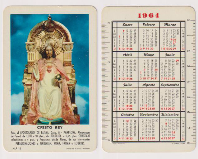 Calendario Fournier. Cristo Rey 1964