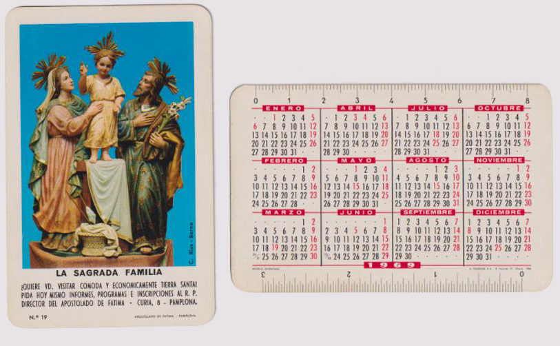 Calendario Fournier. La Sagrada Familia 1969