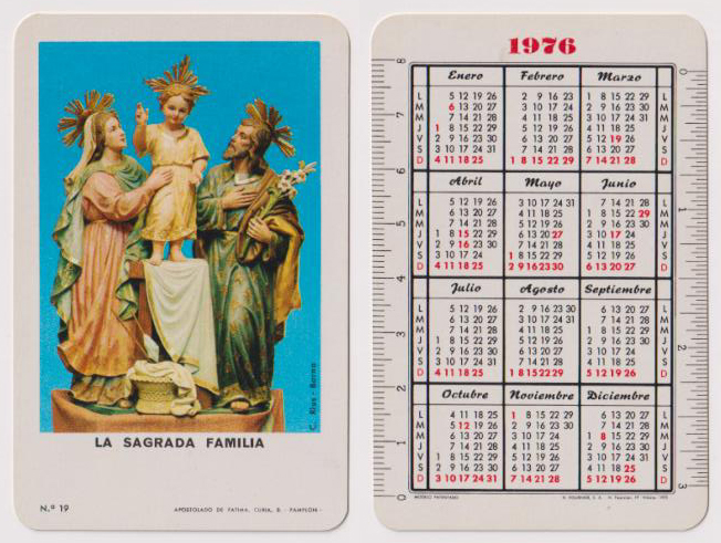 Calendario Fournier. La Sagrada Familia 1976