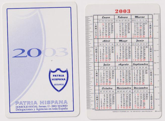 Calendario Fournier. La Patria Hispana 2003