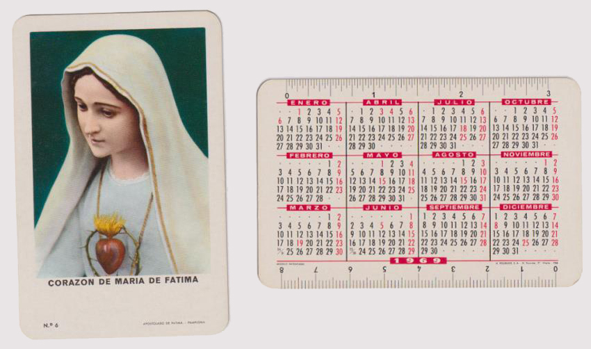 Calendario Fournier. Corazón de María de Fátima 1969