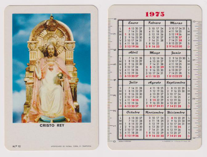 Calendario Fournier. Cristo Rey 1975