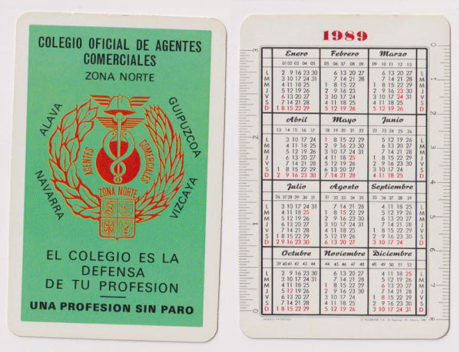 Calendario Fournier. Colegio Oficial de Agentes Comerciales Zona Norte 1989