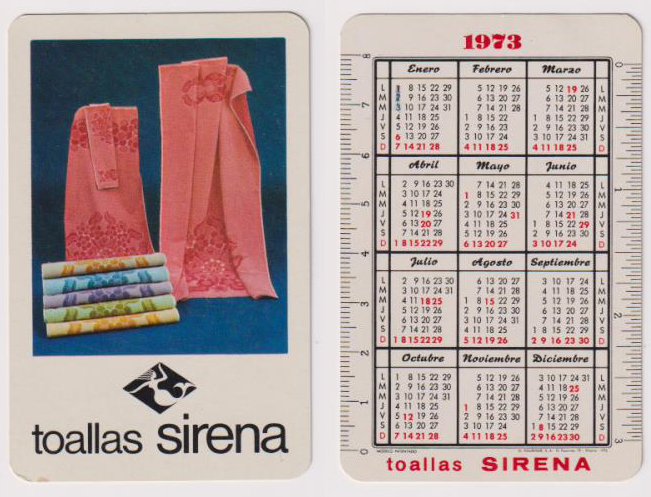 Calendario Fournier. Toallas Sirena 1973