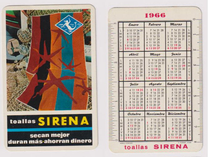 Calendario Fournier. Toallas Sirena 1966