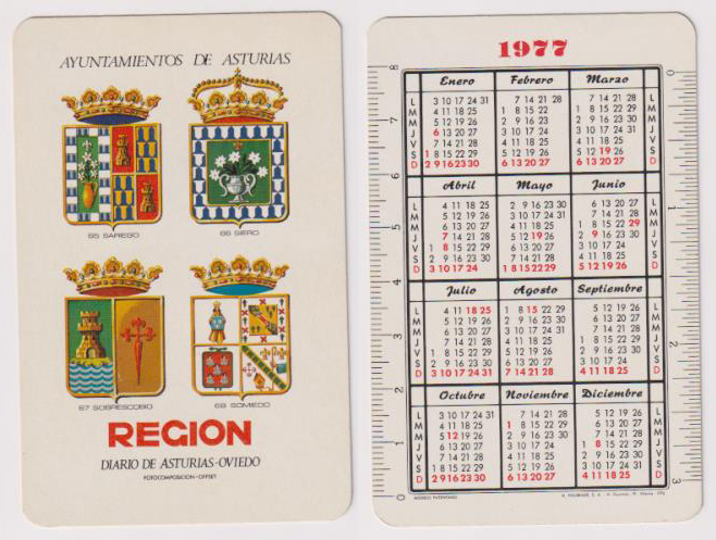 Calendario Fournier. Región del 65 al 68 1977