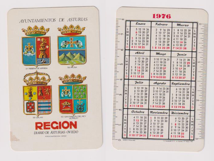 Calendario Fournier. Región del 57 al 60 1976