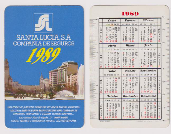 Calendario Fournier. Santa Lucia 1989