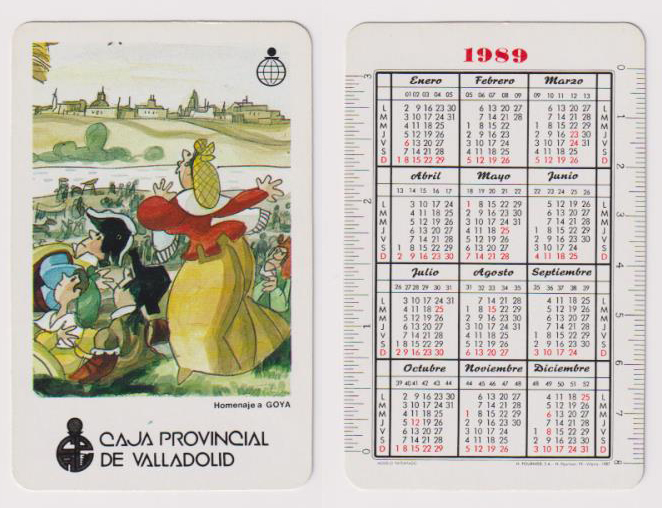 Calendario Fournier. Caja Provincial de Valladolid 1989