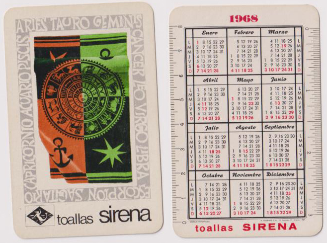 Calendario Fournier. Toallas Sirena 1968