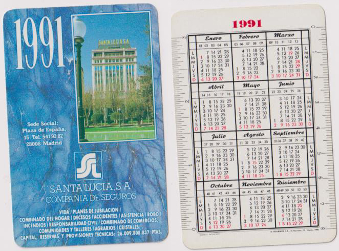 Calendario Fournier. Santa Lucia 1991