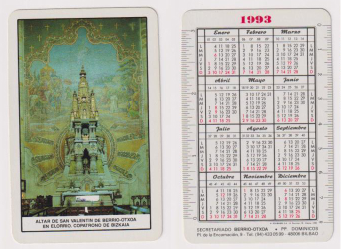 Calendario Fournier. Altar de San Valentín de Berrio-Otxoa 1993