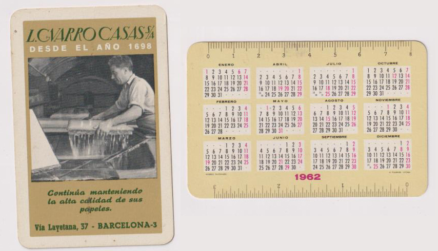 Calendario Fournier. L. Guarro Casas 1962