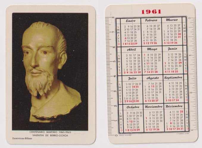 Calendario Fournier. Centenario Martirio Valentín de Berrio-Ochoa 1961