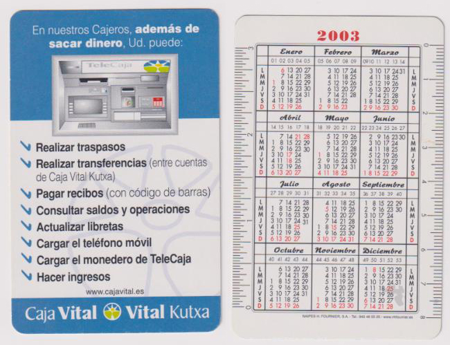 Calendario Fournier. Caja Vital 2003