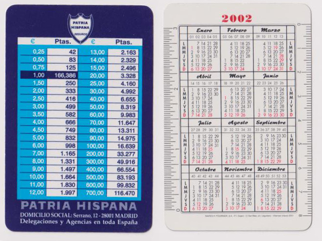 Calendario Fournier. Patria Hispana 2002