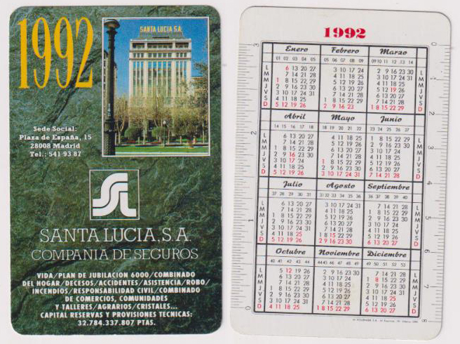 Calendario Fournier. Santa Lucia 1992