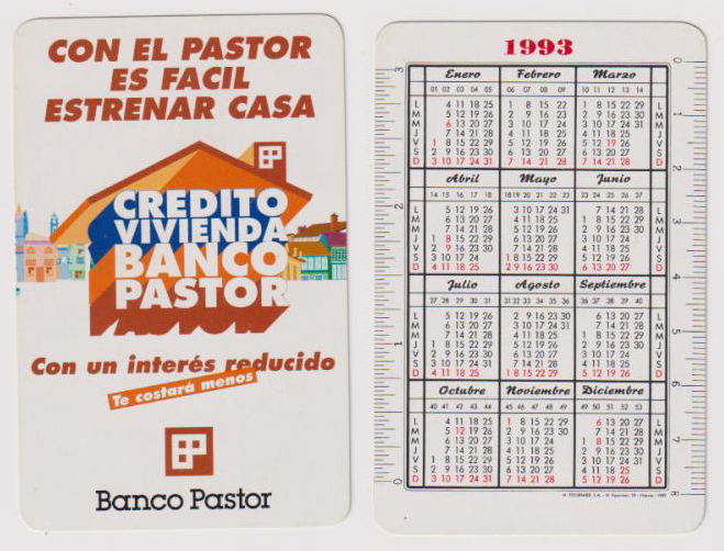 Calendario Fournier. Banco Pastor 1993