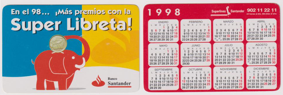 Calendario Súper Libreta Santander 1998