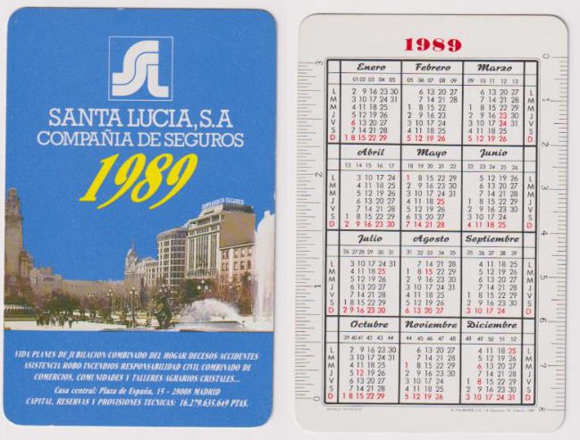 Calendario Fournier. Santa Lucia 1989