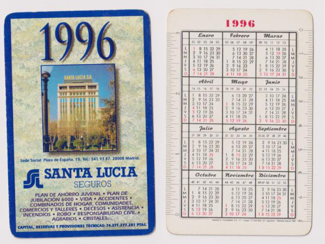 Calendario Fournier. Santa Lucia 1996